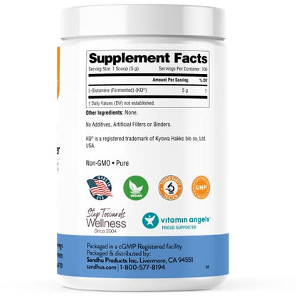 Sandhu's L-Glutamine - 100 Servings -Made in USA -500 Gram- Non-GMO- Amino