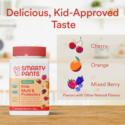 SmartyPants Organic Kids Multivitamin Gummies: Probiotics, Omega 3 (ALA), Vitamin D3