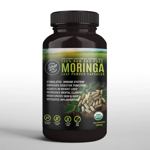 Supreme Herbals, 100% Raw and Pure Moringa Leaf Powder Capsules. Organic Certified
