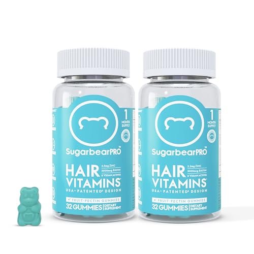 SugarbearPro Hair Vegan Vitamin Gummies for Luscious Hair with Biotin, Vitamin E, B12