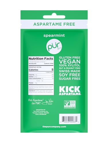 PUR Gum | Aspartame Free Chewing Gum | 100% Xylitol | Natural Spearmint Flavored Gum