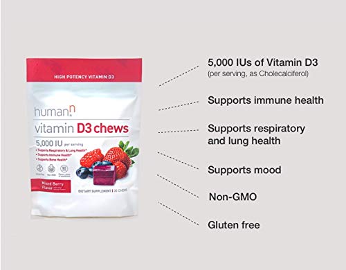 humanN Vitamin D3 Chews - High Potency Vitamin D3 5000iu (125mcg) Helps Support