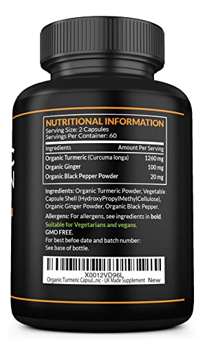 Organic Turmeric Capsules High Strength and Black Pepper with Active Curcumin