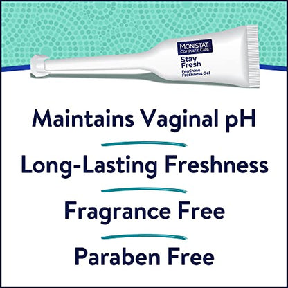 Monistat Stay Fresh Gel, Odor Eliminating Gel for Feminine Care, Fragrance Free Vaginal Gel, Prefilled