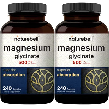 2 Pack Magnesium Glycinate 500mg, 480 Capsules – 100% Chelated for Max Absorption 