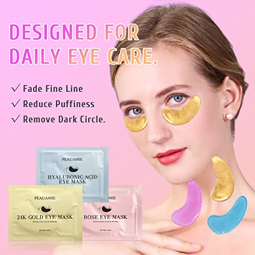 PEAUAMIE Under Eye Patches (30 Pairs) Gold Eye Mask and Hyaluronic Acid Eye Patches
