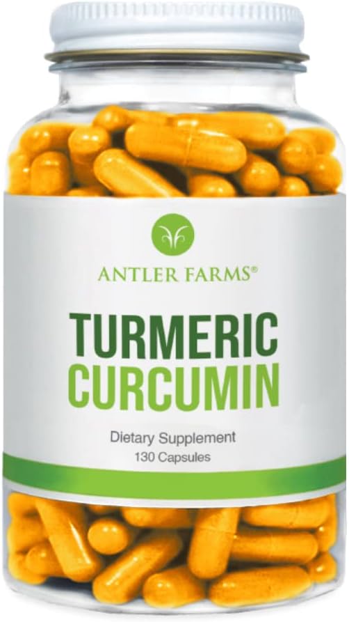 Antler Farms 100% Pure Turmeric Curcumin - Vegan, 130 Capsules | 95% Curcuminoids & Black Pepper Extract, Enhanced Absorption, Non GMO, Gluten Free, No Soy, Dairy Free