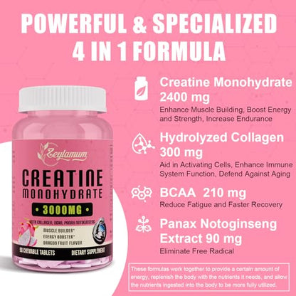 Creatine Monohydrate for Women, Creatine Supplement 3000mg, with Hydrolyzed Collagen