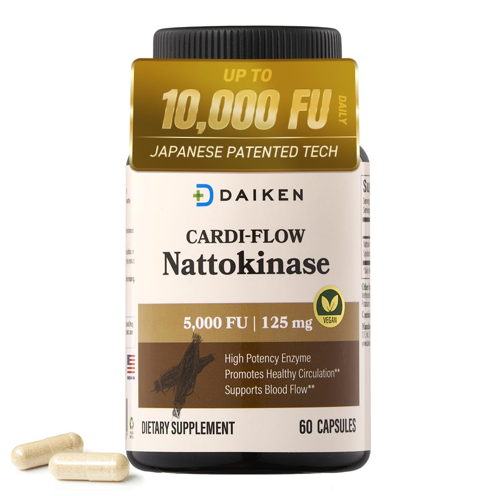 DAIKEN Nattokinase 5,000 FU, High Potency Nattokinase Supplement, Non-GMO & Vegan, Lab Tested, 60 Capsules
