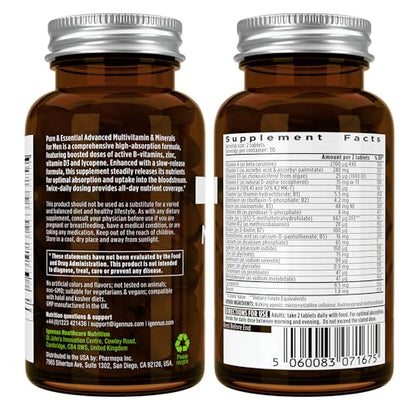 Men's Multivitamin, Clean Label & Vegan, High Strength Formula Without Iron, Daily Energy