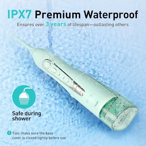 Water Dental Teeth Flosser Pick: 300ML Rechargeable Travel Irrigation Cleaner IPX7 Waterproof Portable Cordless Teeth Cleaning Pink and Green
