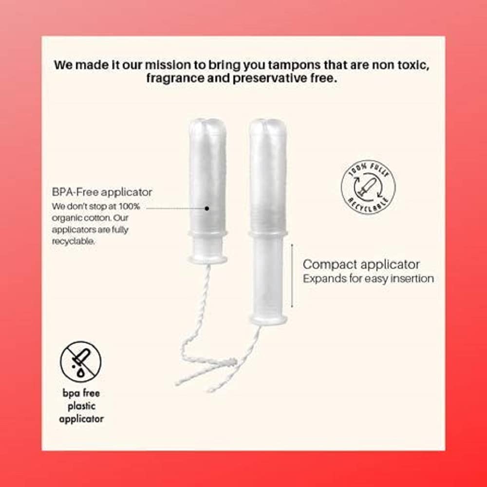 MYBOXSHOP Organic Tampons - 100% Pure Organic Cotton Tampons with BPA-Free Applicator