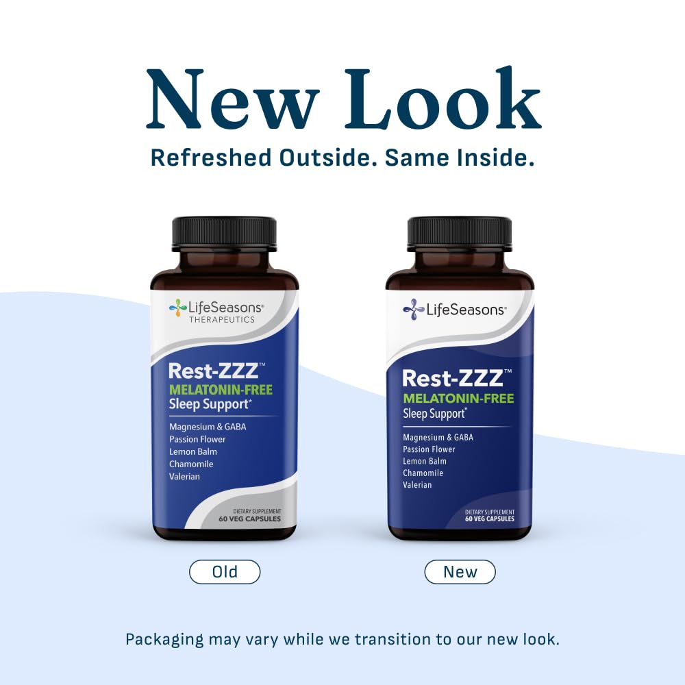 LifeSeasons Rest-ZZZ - Natural Sleep Support Supplement - Fall Asleep & Stay Asleep - Calms Nervous System - Ease Muscle Tension & Restlessness - Low Dose Melatonin GABA & Chamomile - 60 Capsules