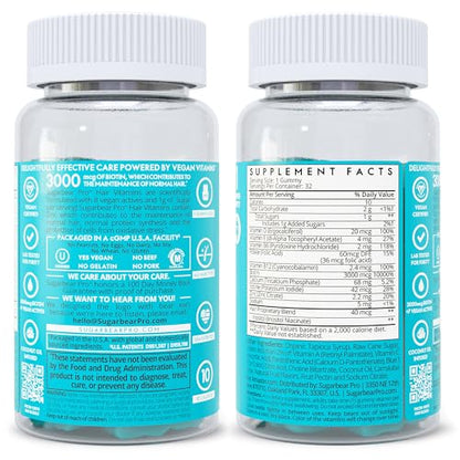 SugarbearPro Hair Vegan Vitamin Gummies for Luscious Hair with Biotin, Vitamin E, B12