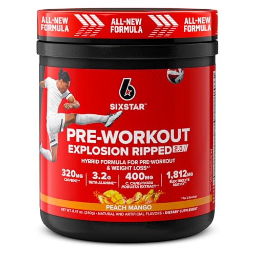 Six Star Pre-Workout Explosion Ripped 2.0 Peach Mango - Endurance Powder with Caffeine