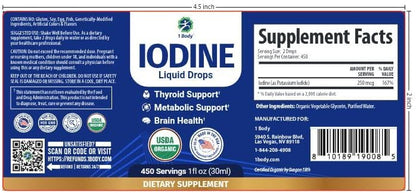 1 Body Liquid Iodine Drops, Potassium Iodide Supplement, 450 Servings