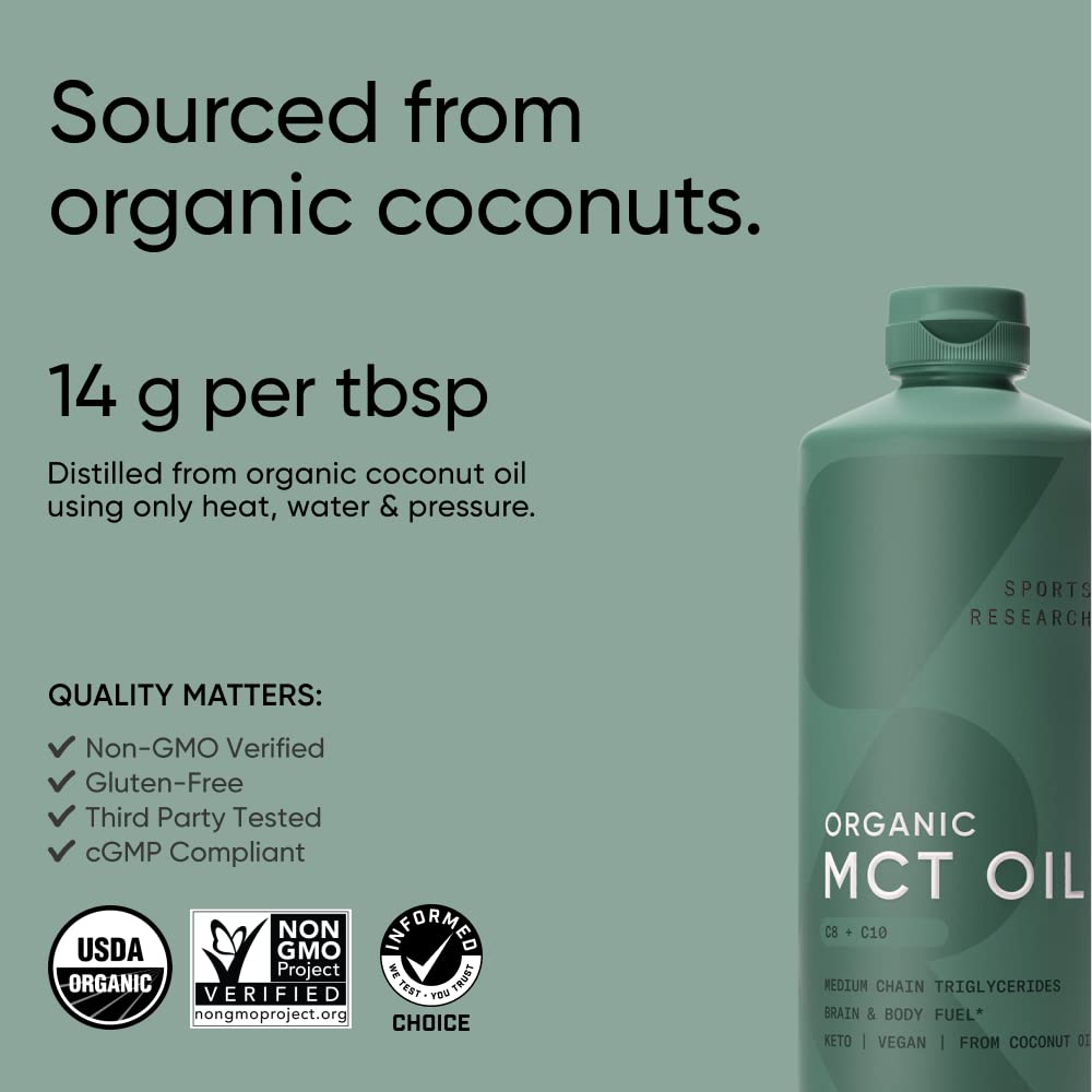 Sports Research Keto MCT Oil from Organic Coconuts - Fatty Acid Fuel for Body