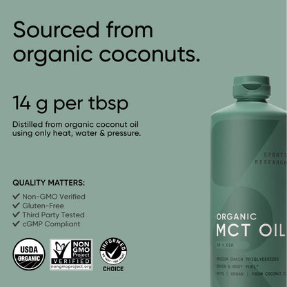 Sports Research Keto MCT Oil from Organic Coconuts - Fatty Acid Fuel for Body