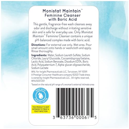Monistat Boric Acid Feminine Cleanser, Fragrance Free Feminine Wash, 16 Fl Oz, 1 Pack