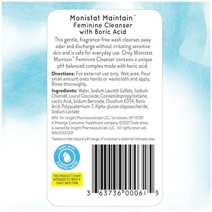 Monistat Boric Acid Feminine Cleanser, Fragrance Free Feminine Wash, 16 Fl Oz, 1 Pack