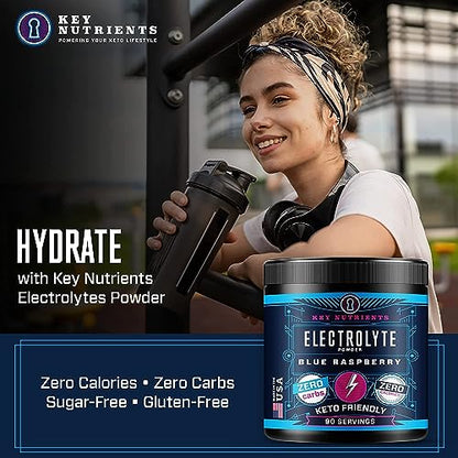 KEY NUTRIENTS Multivitamin Electrolytes Powder No Sugar - Tempting Blue Raspberry
