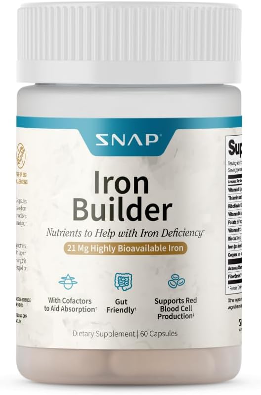 Snap Supplements Natural Iron Builder Supplements, 60 Vegan Capsules