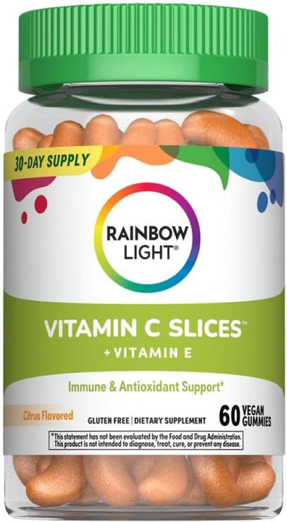 Rainbow Light Vitamin C Gummies | 60 Count | Citrus Flavored | with Vitamin E | Immune & Antioxidant Support for Adults and Kids