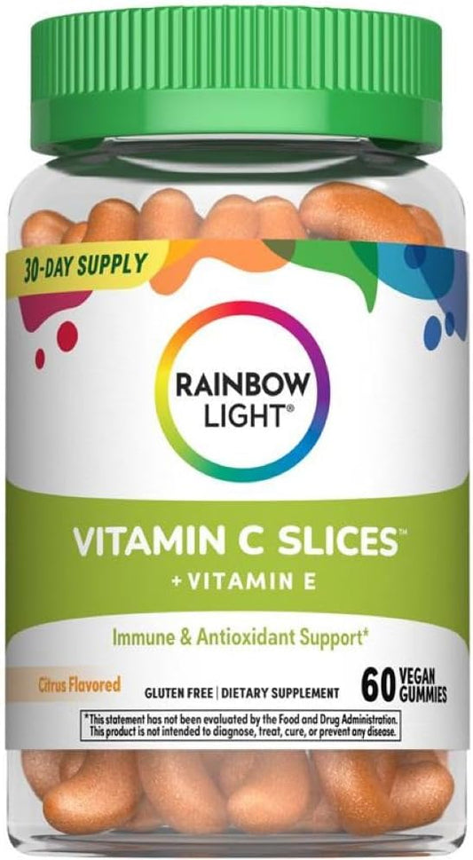 Rainbow Light Vitamin C Gummies | 60 Count | Citrus Flavored | with Vitamin E | Immune & Antioxidant Support for Adults and Kids