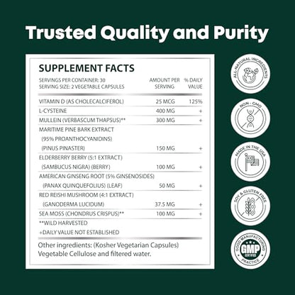 VitalWise Fresh Lungs Lung Detox and Cleanse Supplement with Mullein Leaf Extract