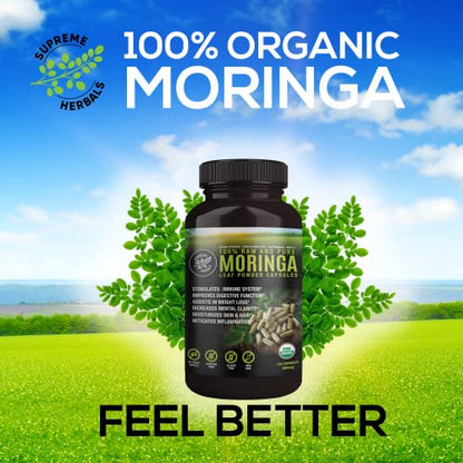 Supreme Herbals, 100% Raw and Pure Moringa Leaf Powder Capsules. Organic Certified