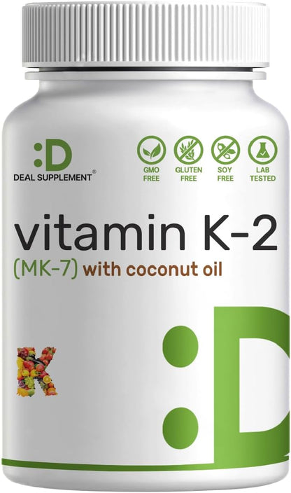 DEAL SUPPLEMENT Vitamin K2 MK-7 200mcg Per Serving, 240 Coconut Oil Softgels | Easily Absorbed Menaquinone-7 Form | Bone, Joint, & Immune Support – Non-GMO