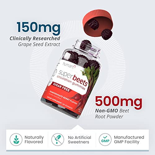 humanN SuperBeets Circulation Gummies - Heart-Healthy Energy, Grape Seed Extract