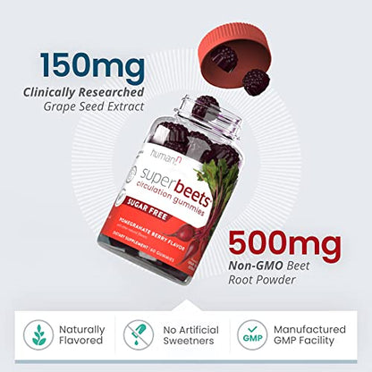 humanN SuperBeets Circulation Gummies - Heart-Healthy Energy, Grape Seed Extract