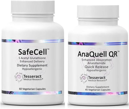 Tesseract Medical Research SafeCell S-Acetyl Glutathione Supplement for Neuro Health Support & AnaQuell QR, Stress Relief & Mood Support Supplement