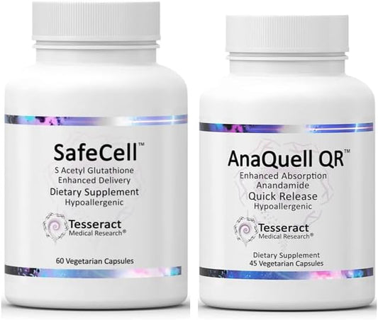 Tesseract Medical Research SafeCell S-Acetyl Glutathione Supplement for Neuro Health Support & AnaQuell QR, Stress Relief & Mood Support Supplement