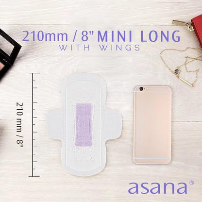 Asana Natural Teen Period Pads Combo Pack (Mini, Mini Long, Liner, and Women Reg - Chlorine Free