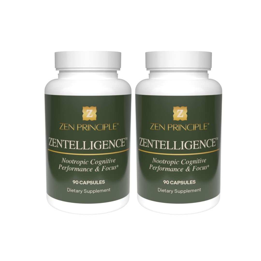 Zen Principle Zentelligence™ Focus Nootropic Supplement for Students & Professionals | Energy, Memory & Stress Support | Jitter-Free Formula with L-Theanine, Ginkgo Biloba, Huperzine A. 90 Capsules