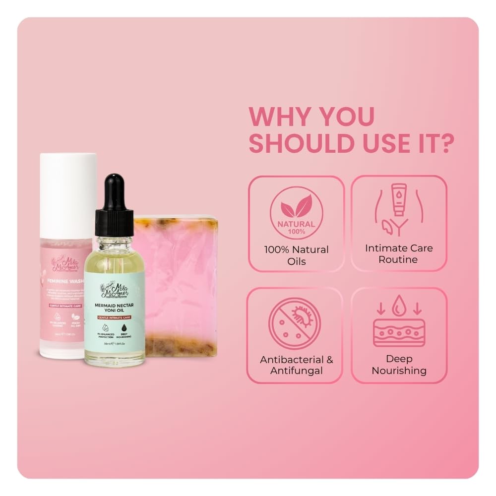 Mila Miamor Intimate Wellness Travel Set for Women | Feminine Wash, Yoni Oil & Yoni Soap Bar | pH Balanced Daily Feminine Care | Hydrating, Soothing & Odor Control | Travel Size Intimate Hygiene Kit
