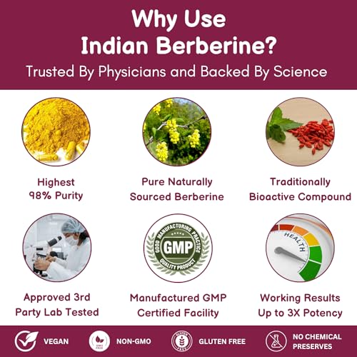SHRISHA HERBAL Indian Berberine 1500mg - Berberine HCl 500mg Per Capsule - Support