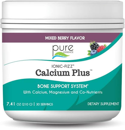 Ionic Fizz Calcium Plus by Pure Essence - Perfect Calcium/Magnesium Ratio with Vitamin A, B, C, D and Potassium Strong Bones - Mixed Berry - 7.41 oz