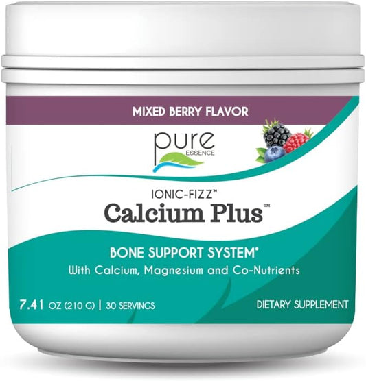 Ionic Fizz Calcium Plus by Pure Essence - Perfect Calcium/Magnesium Ratio with Vitamin A, B, C, D and Potassium Strong Bones - Mixed Berry - 7.41 oz