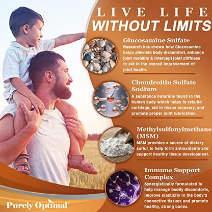 Purely Optimal Premium Glucosamine Chondroitin MSM Supplement Tablets w/Turmeric