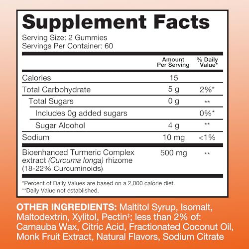 Qunol Zero Sugar Turmeric Gummies, Gummy with 500mg Turmeric Curcumin, Joint Supp