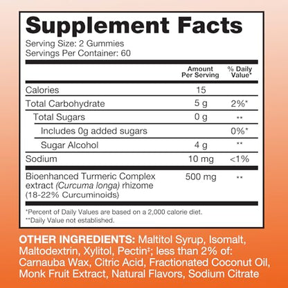 Qunol Zero Sugar Turmeric Gummies, Gummy with 500mg Turmeric Curcumin, Joint Supp