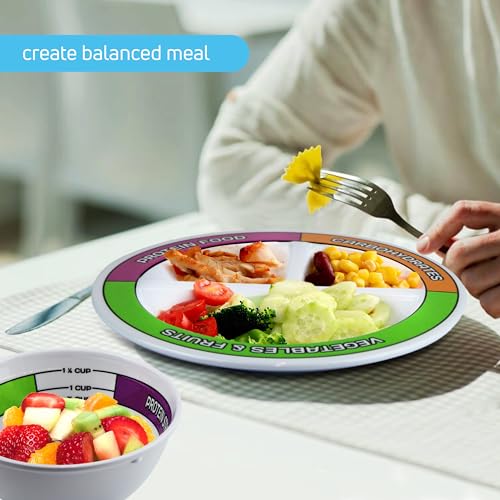 Portion Control Bariatric Plates and Bowls Set of 2 (4pcs Total) - Self-Measuring Plates