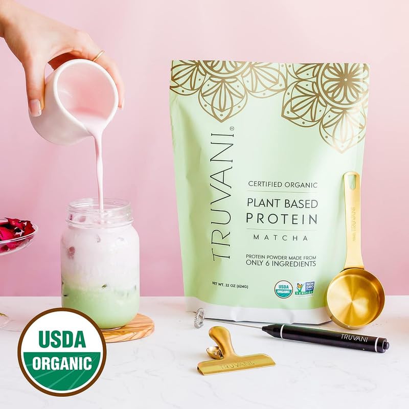 Truvani Organic Vegan Protein Powder Matcha - 20g of Plant Based, Organic Protein