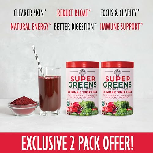 COUNTRY FARMS Super Greens Berry Flavor, 50 Organic Foods, USDA Drink Mix