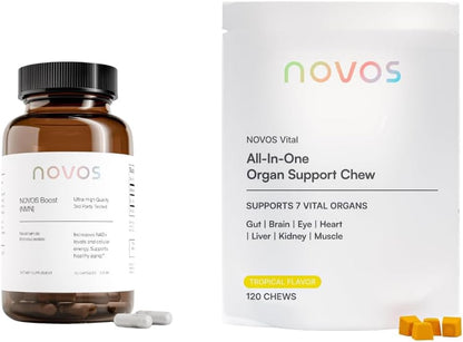 Novos Boost + Vital Cellular Vitality Stack – NMN Capsules & Nutritional Chews for Cellular Energy, Brain, Heart & Gut Support | Longevity Supplement Duo