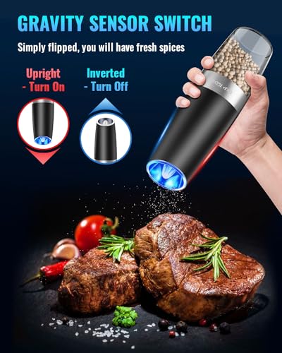 Gravity Electric Pepper and Salt Grinder Set, Adjustable Coarseness, Battery Powered