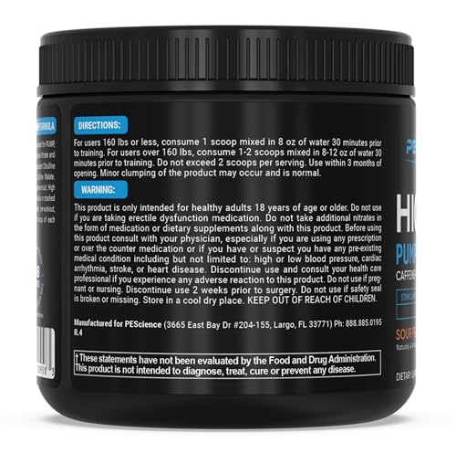 PEScience High Volume Nitric Oxide Booster Pump Pre Workout Powder, Sour Peach Candy